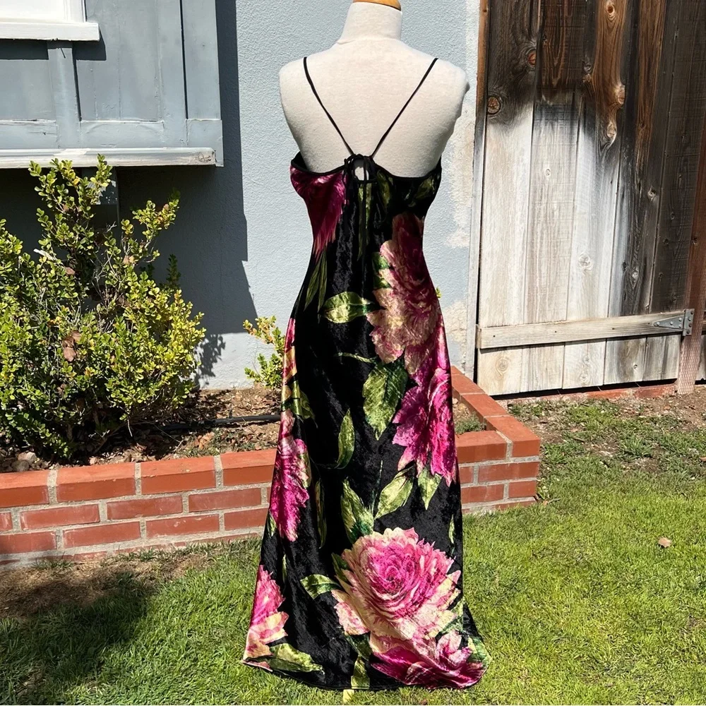 VTG Whimsigoth Velvet Floral Slip Dress Strappy Back 90s Nolita Romantic Vamp XL - Picture 8 of 17